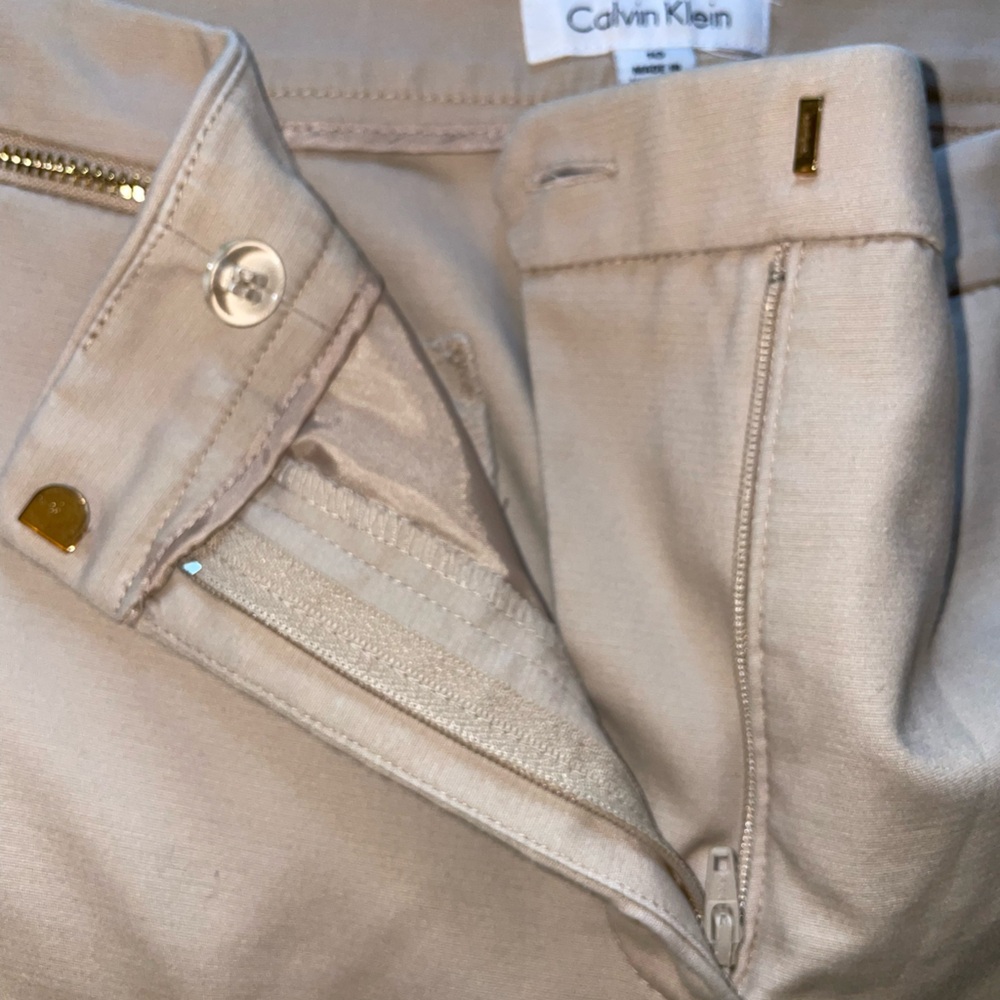 Calvin Klein Tan Pants with Gold Pocket Zipper Accents - Picture 4 of 8